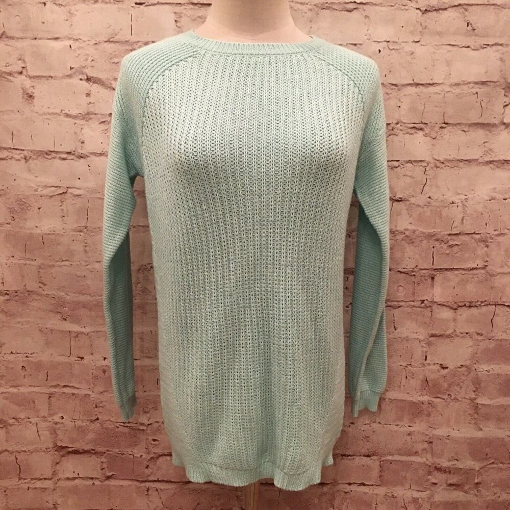 Aeropostale Womens Pullover Crewneck Sweater Pale Aqua Raglan Long Sleeve Size S
